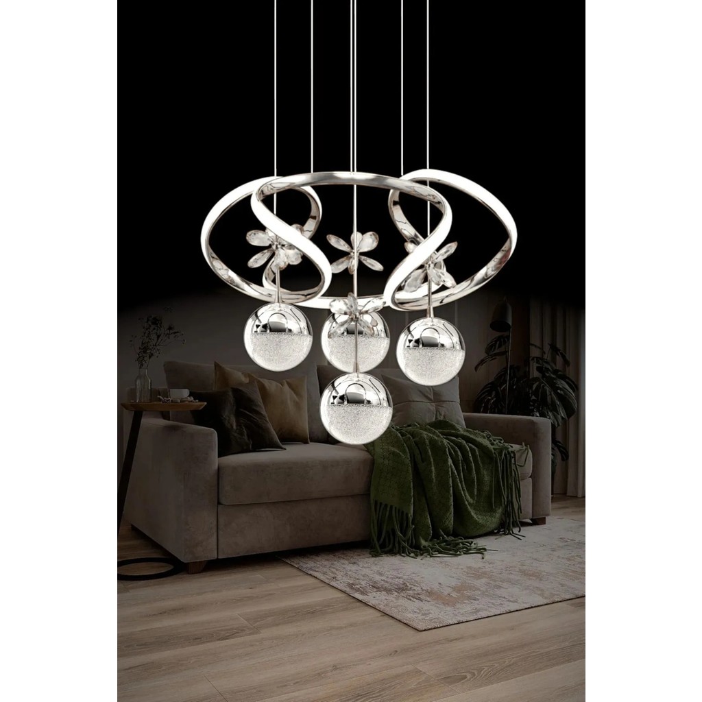 Luna Lighting Zümrüt Model Salon Yatak Yemek Odası Mutfak Krom Kaplama Modern Led Avize 3 1 Krom Ledli Avize - 4 Avize Fiyatı