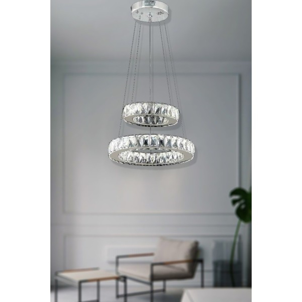 Lunalighting Modern Luxury Kristal LED Avize - Krom - 1'li Avize Fiyatı