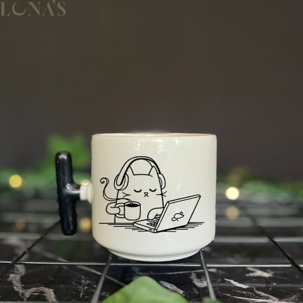 Lunas Store Kedi Tasarımlı Kupa Bardak Kedili Hediyelik Kupalar - Açık Mavi - Beyaz Fincan / Bardak / Kahve Takımı Fiyatı