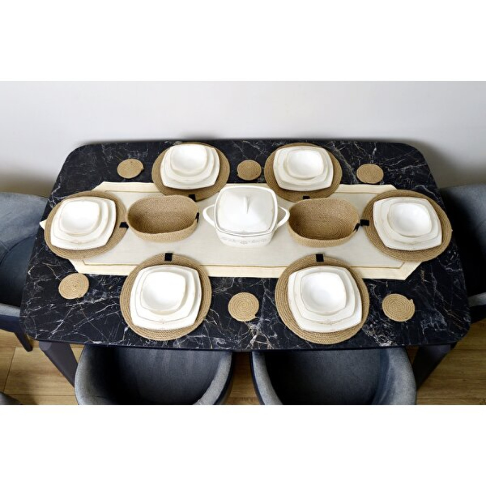 Lund Home 6lı Hasır Amerikan Servis Supla Ve 1 Adet Oval Ekmek Sepeti El Yapımı - Hasır - Ekru - 32 x 32 cm Amerikan Servis Fiyatı