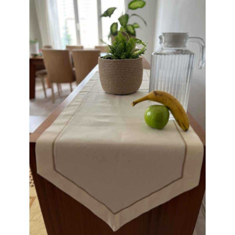 Lund Home Ekru Nakış Detaylı Sivri Uçlu Ham Keten Pamuk Runner 40*140 - 40 x 140 cm Masa Örtüsü Fiyatı