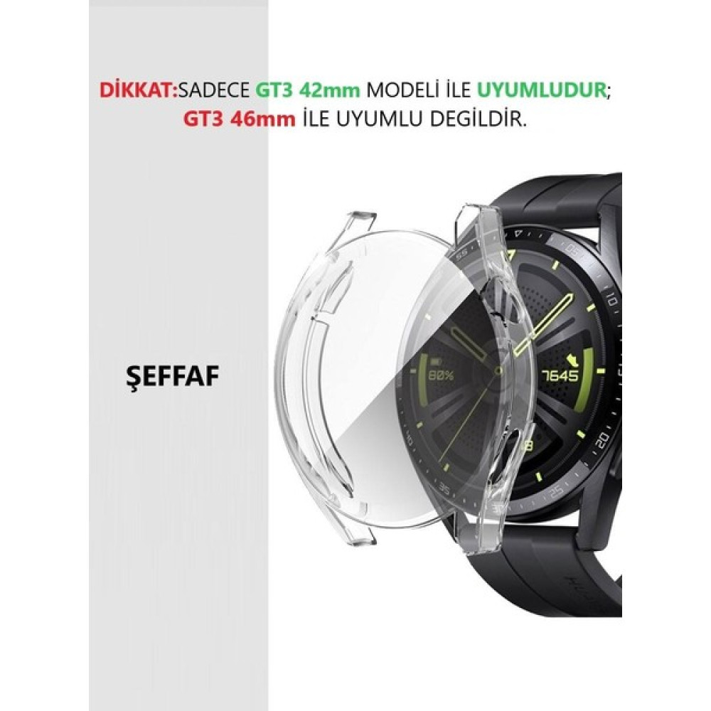 Lunexves Huawei Watch Gt 3 (42MM) Ekran Koruyucu + Kasa Koruyucu Yüksek Kalite - Şeffaf Giyilebilir Teknoloji Aksesuarları Fiyatı
