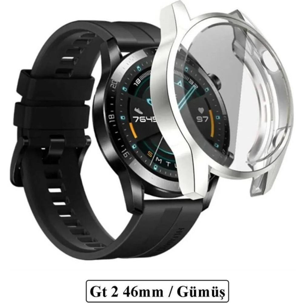 Lunexves Huawei Watch Gt2 46MM Ekran Koruma Ultra Ince Silikon Kılıf (Yüksek Kalite) - Gümüş Giyilebilir Teknoloji Aksesuarları Fiyatı