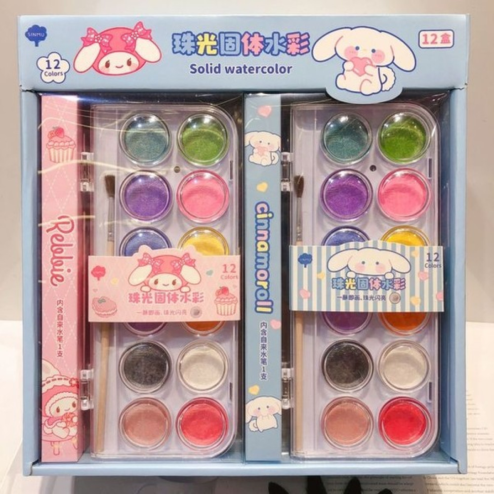 Luoxinguo 12PCS A 12PCS Yeni Karikatür Cinnamoroll My Melody Sedefli Katı Suluboya Takım Elbise Sevimli Kuromi Glitter Suluboya Anaokulu Boyama (Yu... Pastel Boya Fiyatı