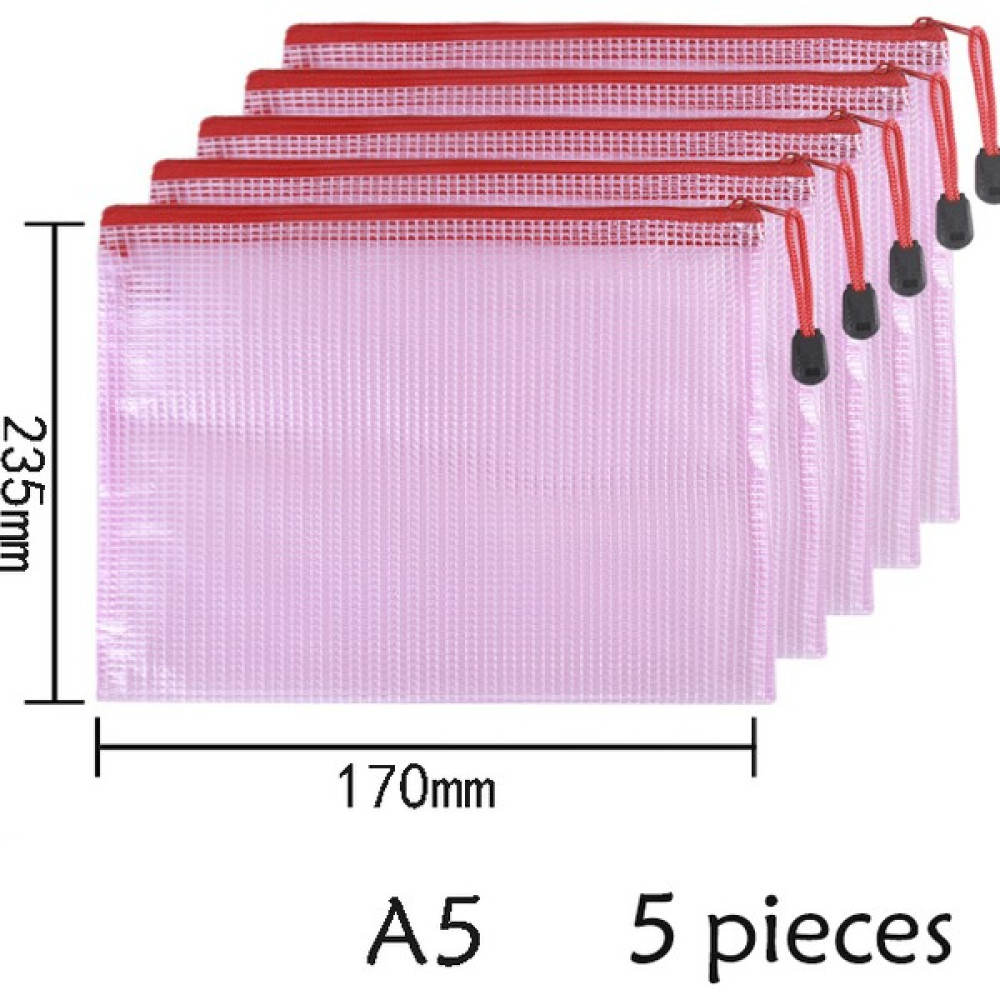 Luoxinguo A5 Pembe 5 Adet Pvc Kırtasiye Saklama Çantası Klasör Dosya Örgü Fermuarlı Kese A4 A5 A6 B4 B5 A3 B4 Belge Çantası Dosya Klasörleri Okul O... Dosya Fiyatı