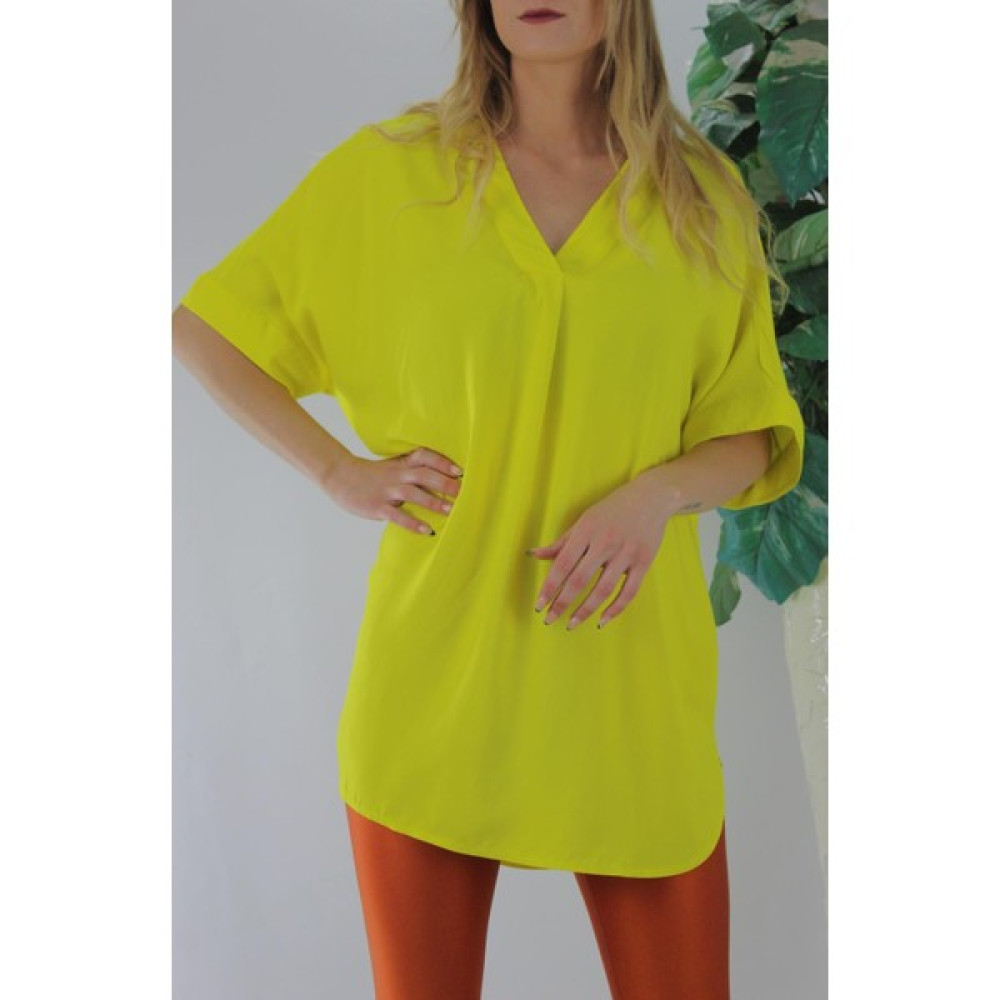 Lurex Dokuma V Yaka Bluz Sarı - 1297.85 Bluz Fiyatı