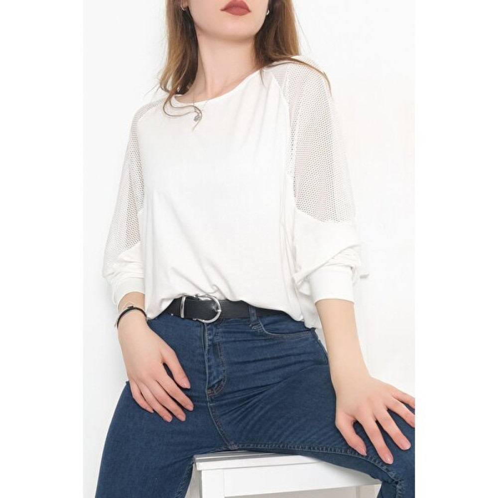 Lurex Fileli Salaş Tişört Ekru - 1578.751. Bayan T-shirt Fiyatı