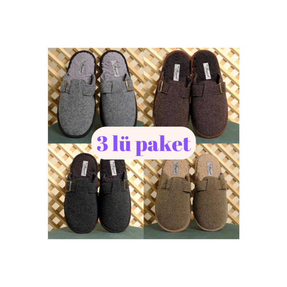 Lurji 3lü Kışlık Keçeli Ev Terliği Misafir Damat Çeyiz Terliği 44-45 Beden Unisex Sandalet Fiyatı