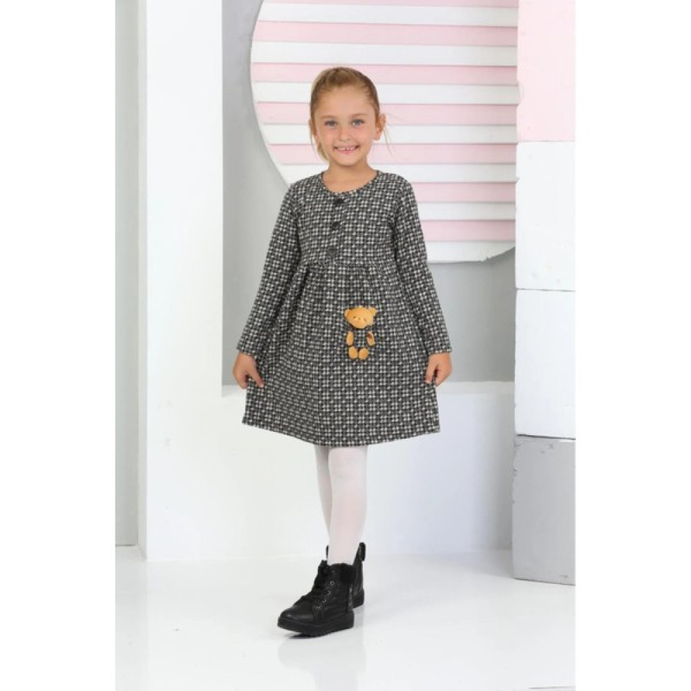 Lusana 3019 3-7 Yaş Ayıcık Oyuncak Detaylı Kışlık Elbise Kız Çocuk Elbise Fiyatı