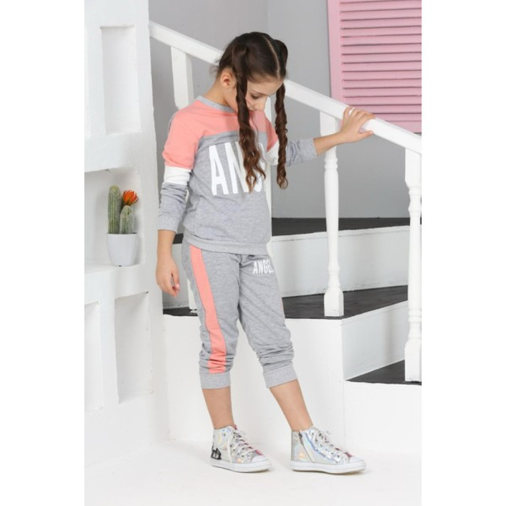 Lusana 3859-3860 3-12 Yaş Kız Çocuk Angel Baskılı Takım - Kız Çocuk Eşofman Takım Kız Çocuk Giyim Takımı Fiyatı