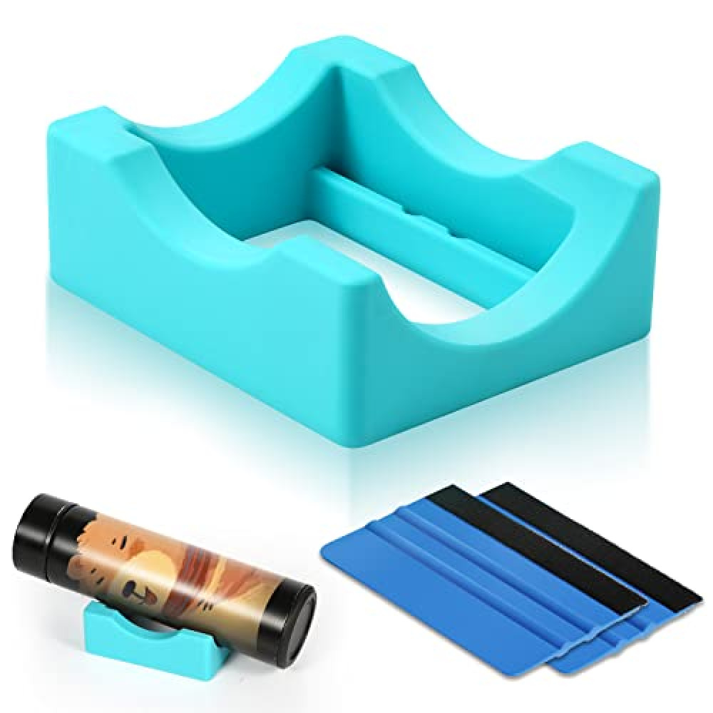 LUTER Silicone Cup Cradle with Built-in Slot, Cup Cradle for Tumblers with 2pcs Felt Edge Squeegee Decal Scraper for Applying Vinyl Decals Anti-Skidding Small Tumbler Holder for Crafts Making