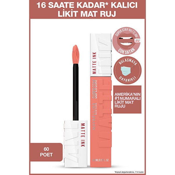 Luua Maybelline New York 60 Poet Pembe Renkli Likit Mat Ruj - Dolgunlaştırıcı Etki ve Uzun Süre Kalıcı Rujlar & Dudak Parlatıcıları Fiyatı
