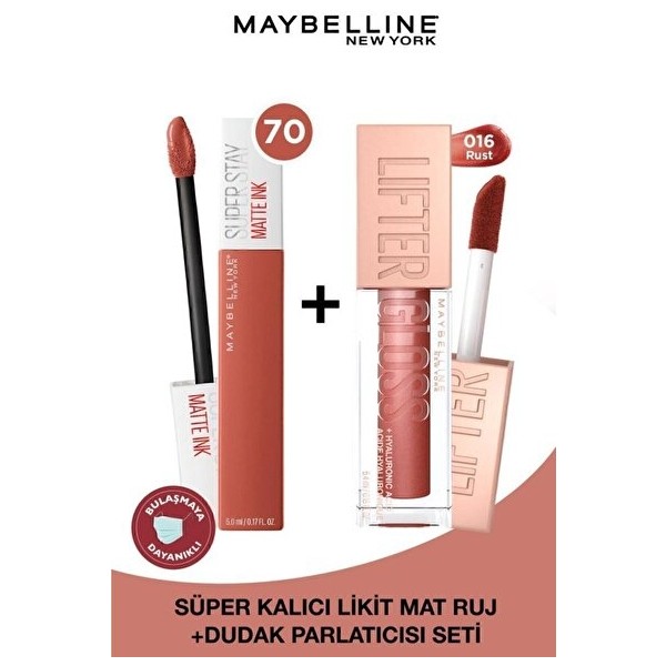 Luua Maybelline New York Super Stay Matte Ink Likit Mat Ruj 70 Amazonian & Lifter Gloss Dudak Parlatıcısı 016 Rust - Pembe Rujlar & Dudak Parlatıcıları Fiyatı