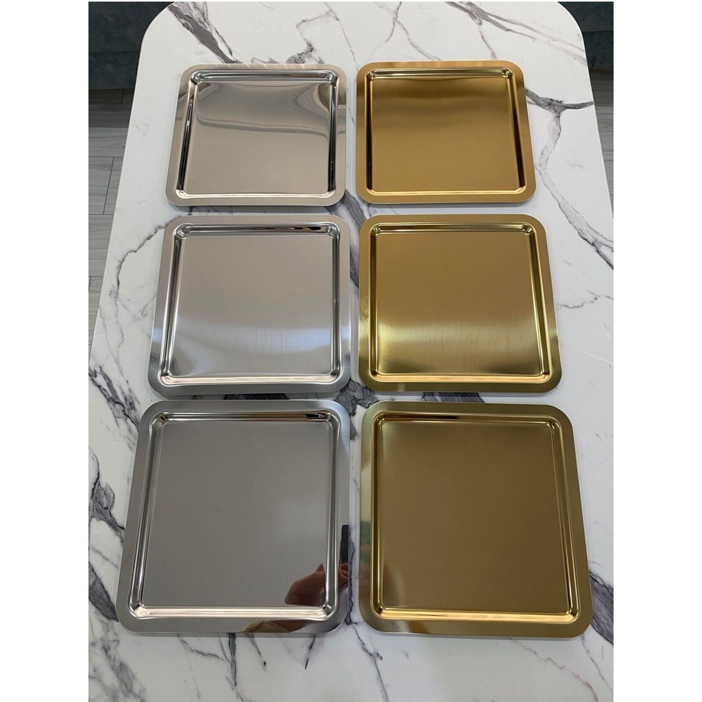 Lüx 3 Gümüş 3 Gold Kare Paslanmaz Çelik Çay,kahve Dekoratif Sunum, Servis Tepsisi Diğer Fiyatı