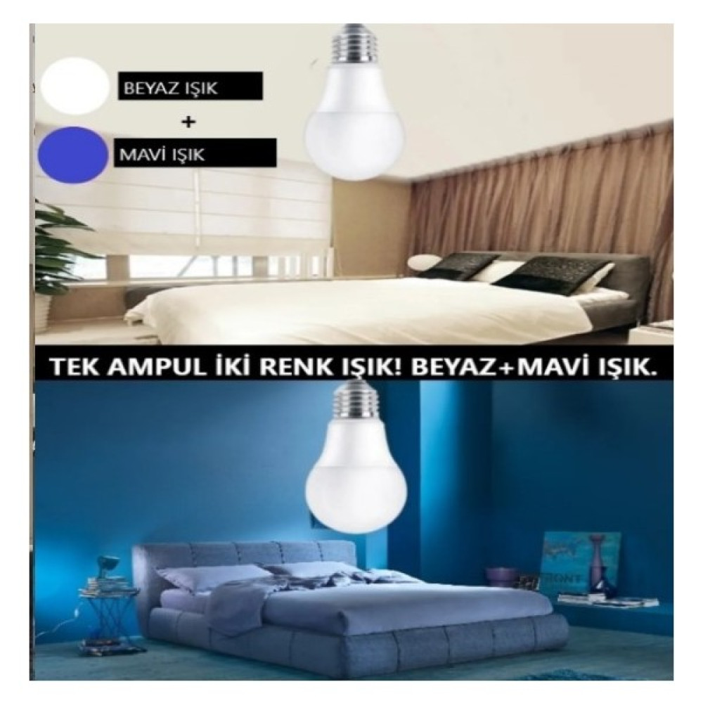 Lux Home Gece Işığı Modlu Yüksek Işıklı Uzun Ömürlü LED Ampul 9+2W Beyaz + Mavi Renk E27 Duy - Beyaz - Mavi Led Aydınlatmalar Fiyatı