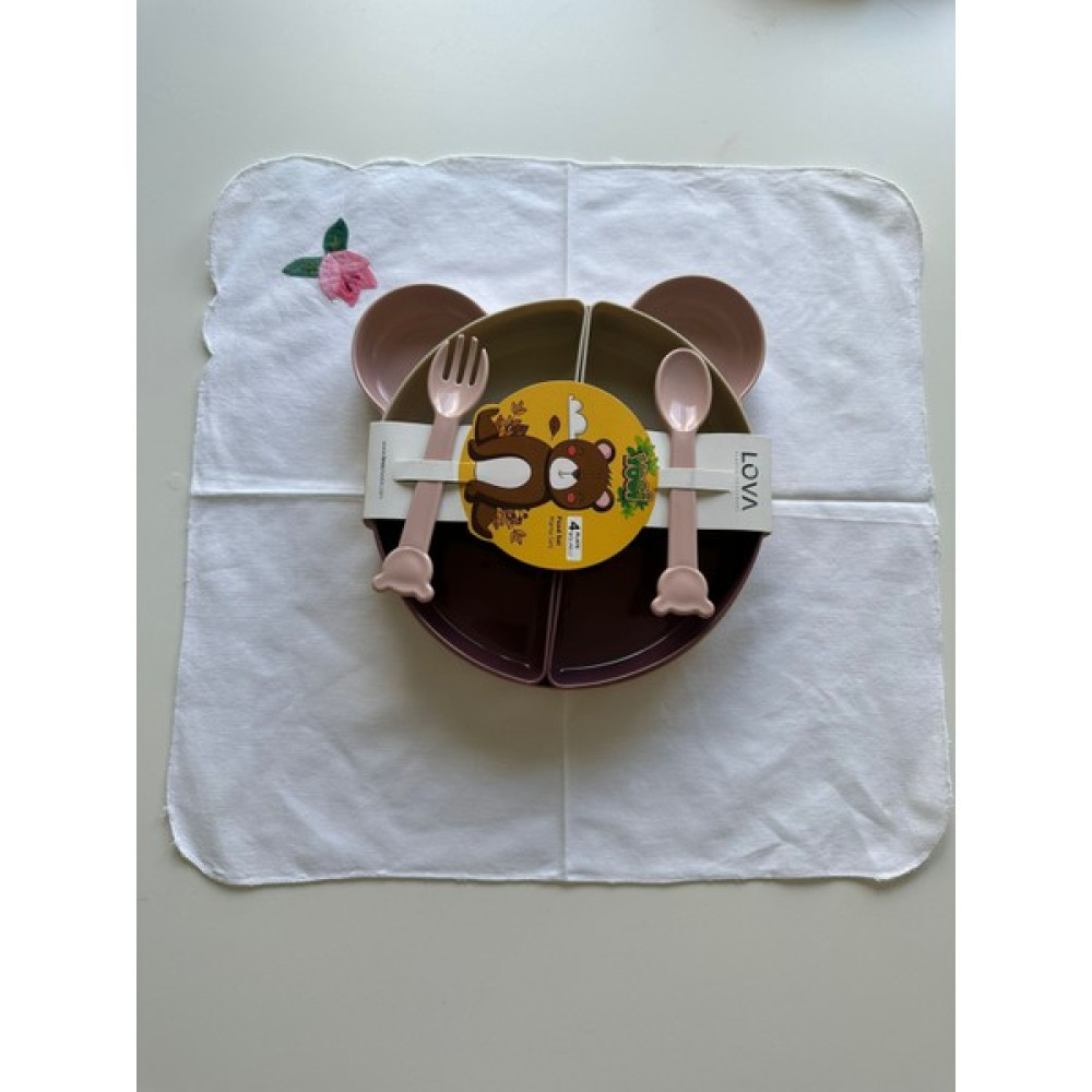 Lux Home İstanbul Bebek Mama Kabı, Bebek Yemek Tabağı, Bebek Mama Seti Food Set 4 Bölmeli - Ekru - Pembe Mama Seti Fiyatı