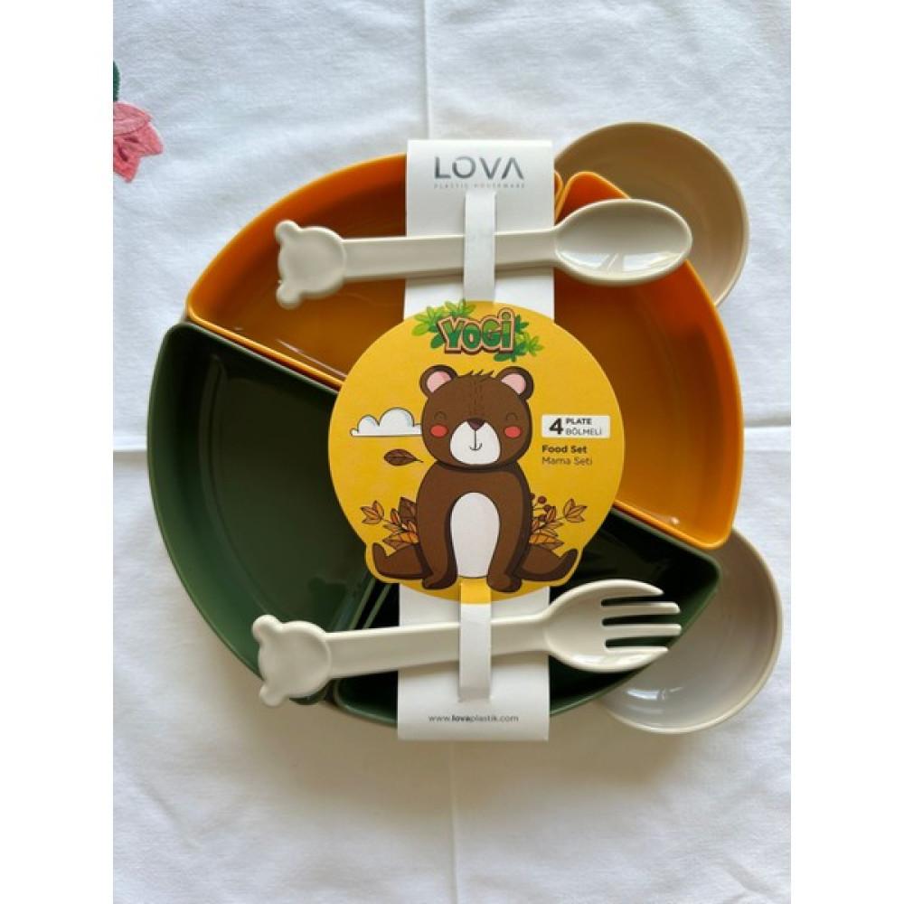 Lux Home İstanbul Bebek Mama Kabı, Bebek Yemek Tabağı, Bebek Mama Seti Food Set 4 Bölmeli - Ekru - Yeşil Mama Seti Fiyatı