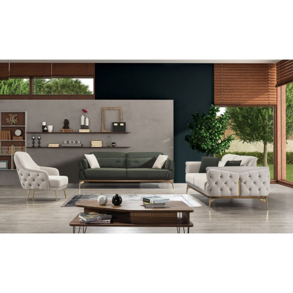 Lüx House Stil Koltuk Takımı - Yeşil - Krem Koltuk Takımı / Seti Fiyatı