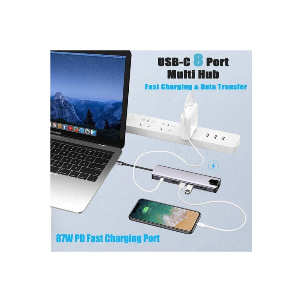 LUX Macbook Pro Air Usb Type-c Hub Dönüştürücü Çevirici Çoklayıcı Usb Hdmı Micro Sd 8 Girişli Kablo ve Adaptör Fiyatı