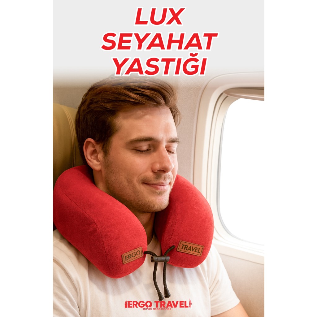 Lux Ortopedik Seyahat Yastığı Visco Boyun Destekli Seyahat Yastığı - Kırmızı | Ergo Travel Diğer Fiyatı