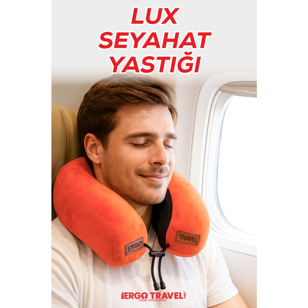 Lux Ortopedik Seyahat Yastığı Visco Boyun Destekli Seyahat Yastığı - Turuncu | Ergo Travel Diğer Fiyatı