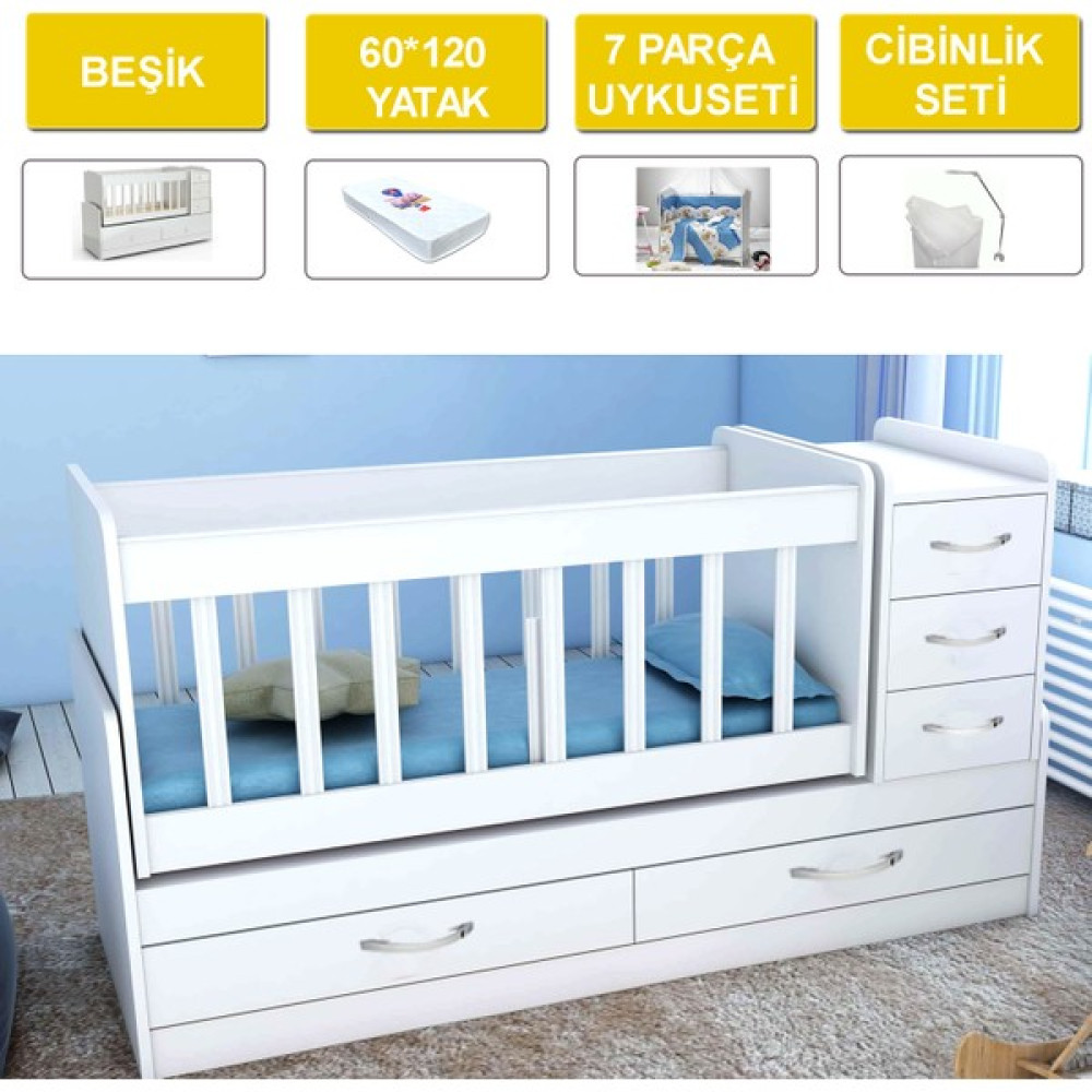 Lüx Sallanir Büyüyen Beşi̇k 5 Çekmeceli̇ Herşey Dahi̇l Set Beşik Fiyatı