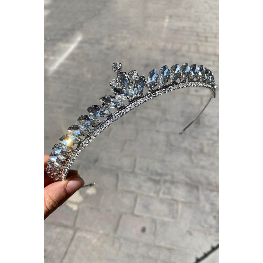 LÜX Tasarım Gümüş Renk Ece Model Ince Gelin Tacı Ve Gelin Eldiveni Toka, Taç & Saç Bandı Fiyatı