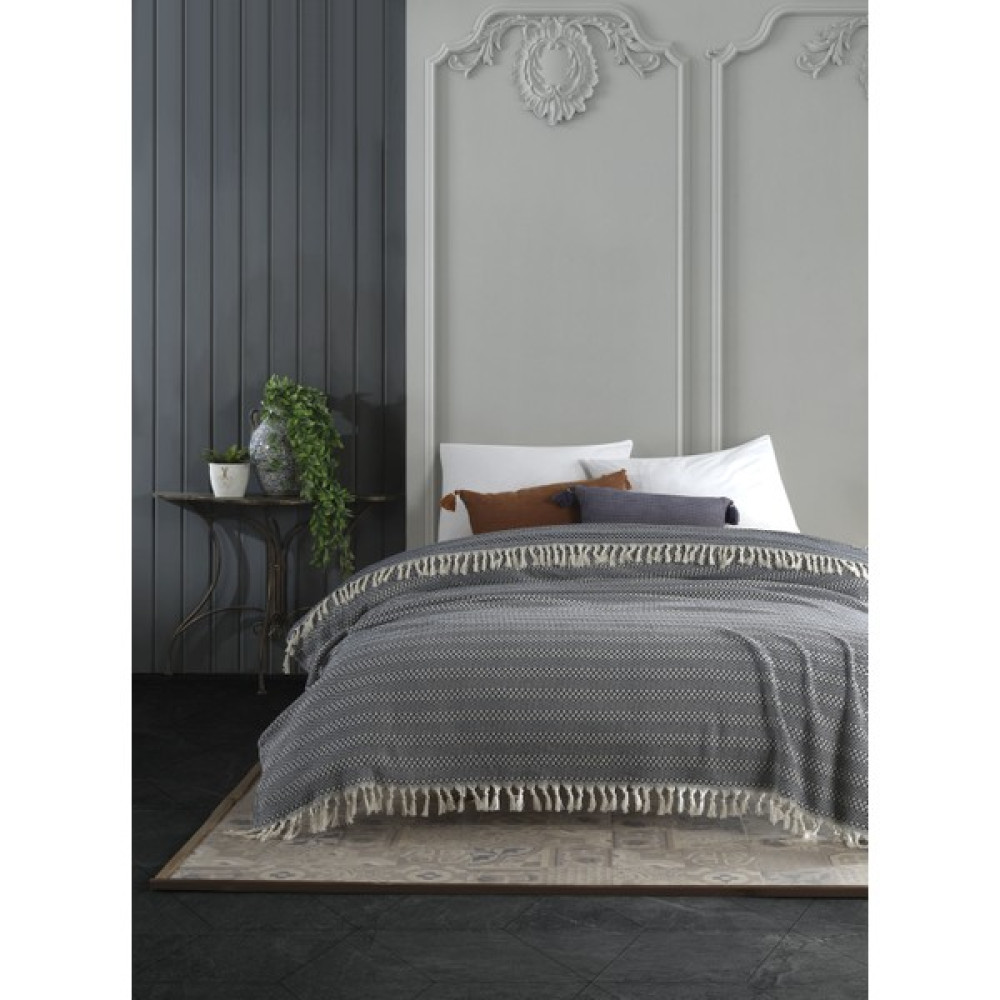 Lux Touch | Azure Indigo Tek Kişilik Pike | 145X200 cm | Yatak Örtüsü | Koltuk Örtüsü | Pamuklu - İndigo - Gri Pike & Pike Takımı Fiyatı