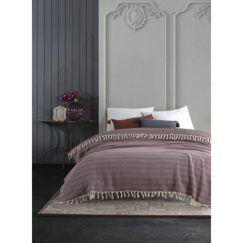 Lux Touch | Azure Mürdüm Tek Kişilik Pike | 145X200 cm | Yatak Örtüsü | Koltuk Örtüsü | Pamuklu - Mürdüm - Ekru Pike & Pike Takımı Fiyatı