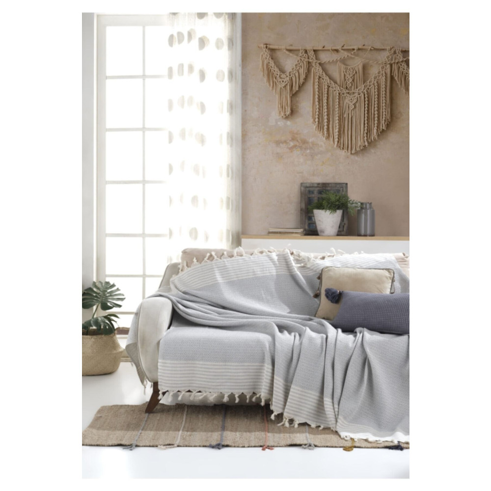 Lux Touch Bergama Gri Buldan Koltuk Örtüsü 170 X 210 Cm Koltuk Şalı Kanepe Çekyat Örtüsü Pamuklu Throw Koltuk & Kanepe Örtüsü Fiyatı