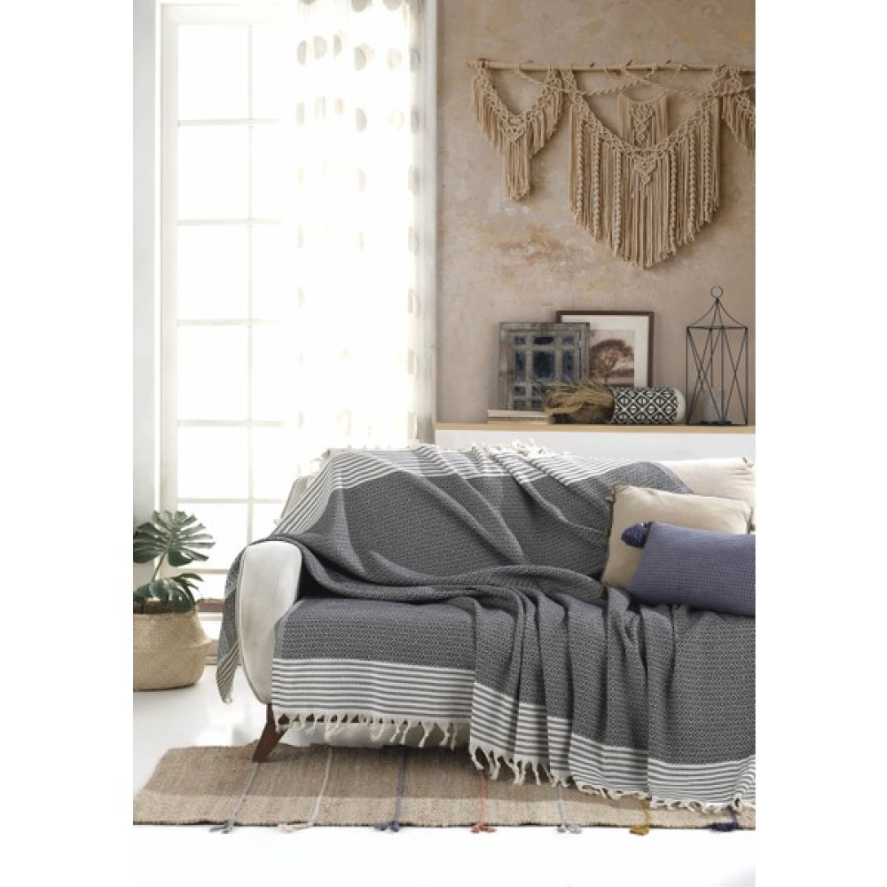 Lux Touch | Bergama | Siyah Dokuma Koltuk Örtüsü | Koltuk Şalı | 170X220 cm | Çekyat Örtüsü | Pamuklu - 170 x 220 cm Koltuk & Kanepe Örtüsü Fiyatı