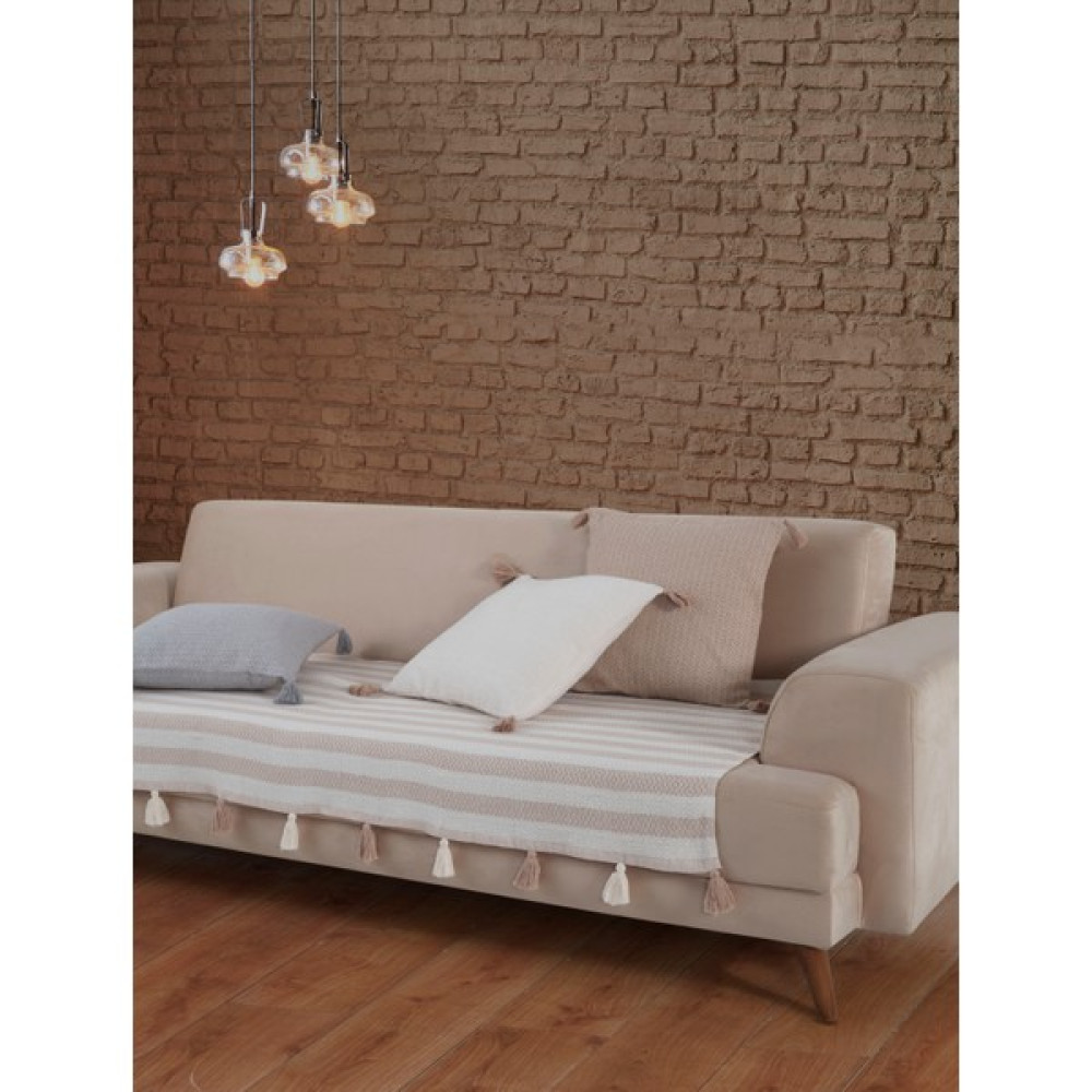 Lux Touch Liva Ponponlu Bej Koltuk Örtüsü 115 x 200 cm Kanepe Divan Çekyat Berjer Örtüsü Şalı Püsküllü Koltuk & Kanepe Örtüsü Fiyatı