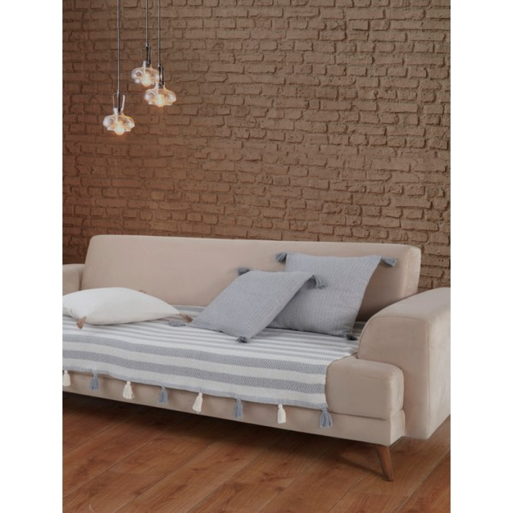 Lux Touch Liva Ponponlu Gri Koltuk Örtüsü 115 x 200 cm Kanepe Divan Çekyat Berjer Örtüsü Şalı Püsküllü Koltuk & Kanepe Örtüsü Fiyatı