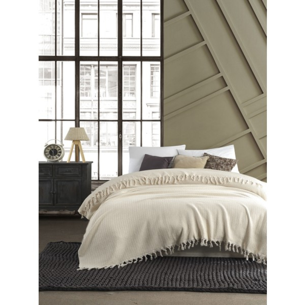 Lux Touch Ruby Ekru Çift Kişilik Pike 200X230 cm Yatak Koltuk Kanepe Örtüsü Pamuklu Dokuma Püsküllü Pike & Pike Takımı Fiyatı