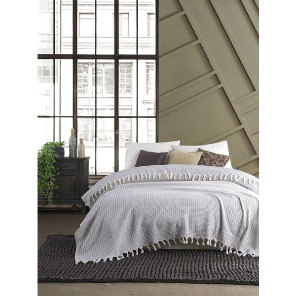 Lux Touch Ruby Gri Çift Kişilik Pike 200X230 cm Yatak Koltuk Kanepe Örtüsü Pamuklu Dokuma Püsküllü Pike & Pike Takımı Fiyatı