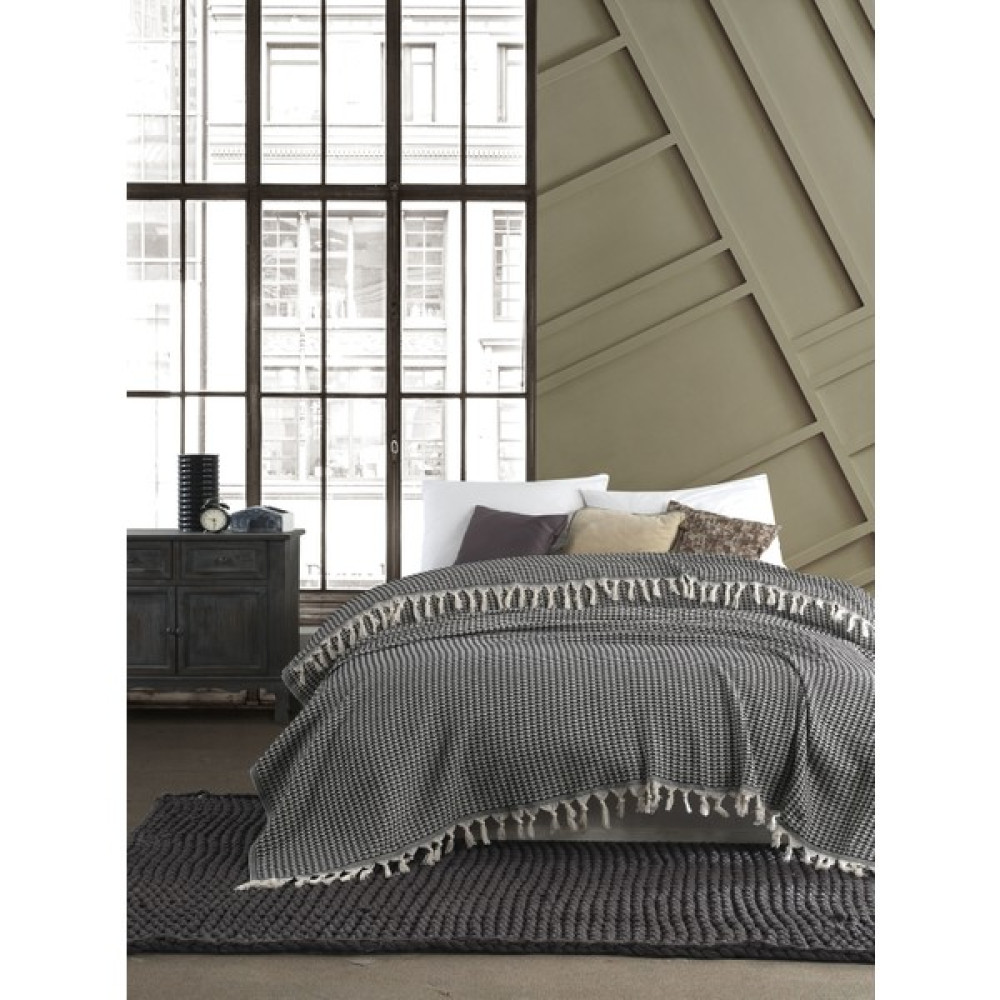 Lux Touch Ruby Siyah Çift Kişilik Pike 200X230 cm Yatak Koltuk Kanepe Örtüsü Pamuklu Dokuma Püsküllü Pike & Pike Takımı Fiyatı