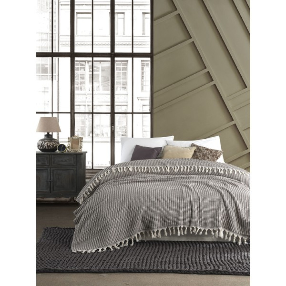 Lux Touch Ruby Vizon Çift Kişilik Pike 200X230 cm Yatak Koltuk Kanepe Örtüsü Pamuklu Dokuma Püsküllü Pike & Pike Takımı Fiyatı