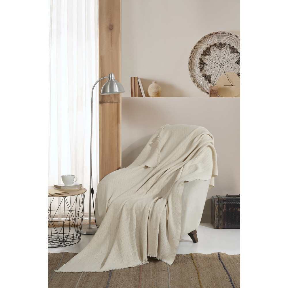 Lux Touch Vera Ekru Tekli Koltuk Berjer Örtüsü Şalı 150 x 200 cm Tv Battaniyesi Throw Pamuklu Koltuk & Kanepe Örtüsü Fiyatı