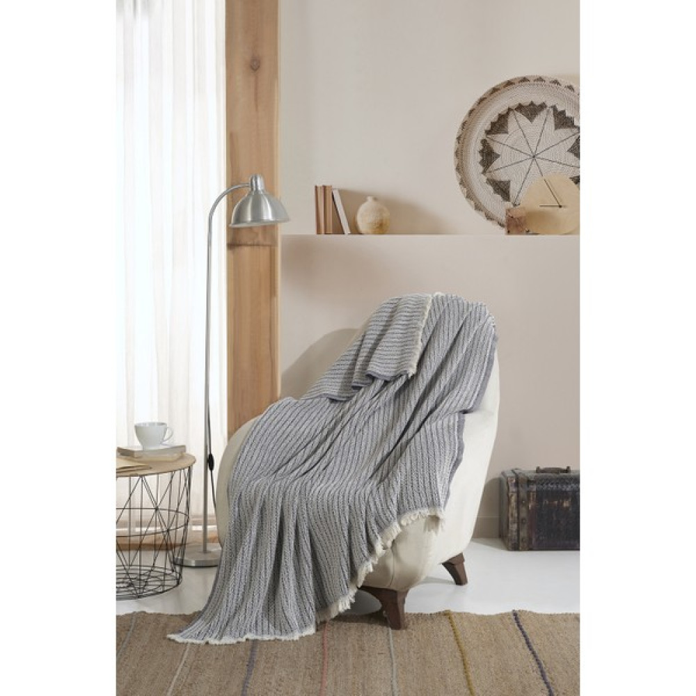 Lux Touch Vera Indigo Tekli Koltuk Berjer Örtüsü Şalı 150 x 200 cm Tv Battaniyesi Throw Pamuklu - İndigo Koltuk & Kanepe Örtüsü Fiyatı