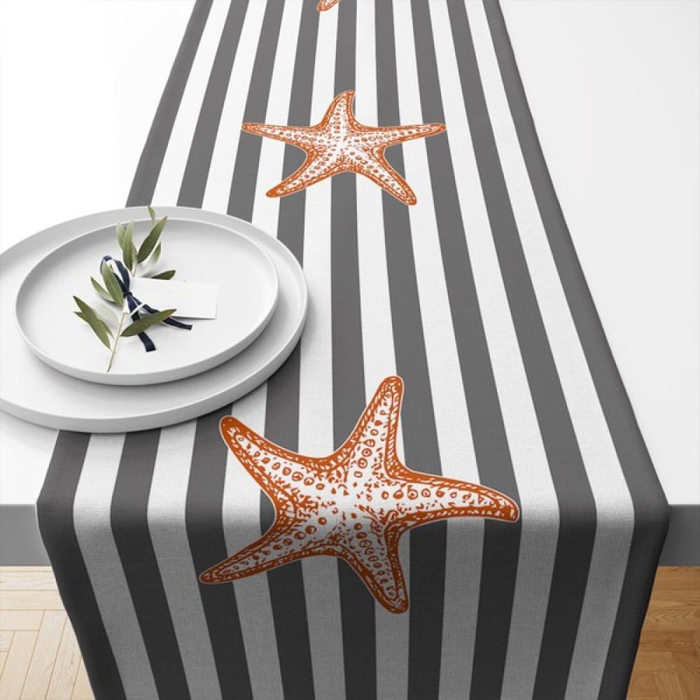 Lux Vie Marin Runner 40 x 140 cm Desenli Kalın Keten Dokuma Marin Masa Örtüsü Runner - 140 x 40 cm - Gri Masa Örtüsü Fiyatı