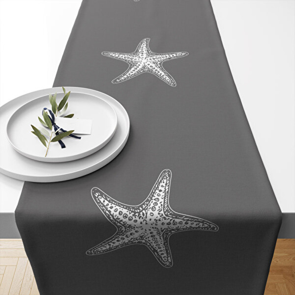 Lux Vie Marin Runner 40 x 140 cm Desenli Kalın Keten Dokuma Marin Masa Örtüsü Runner - Gri - 140 x 40 cm Masa Örtüsü Fiyatı