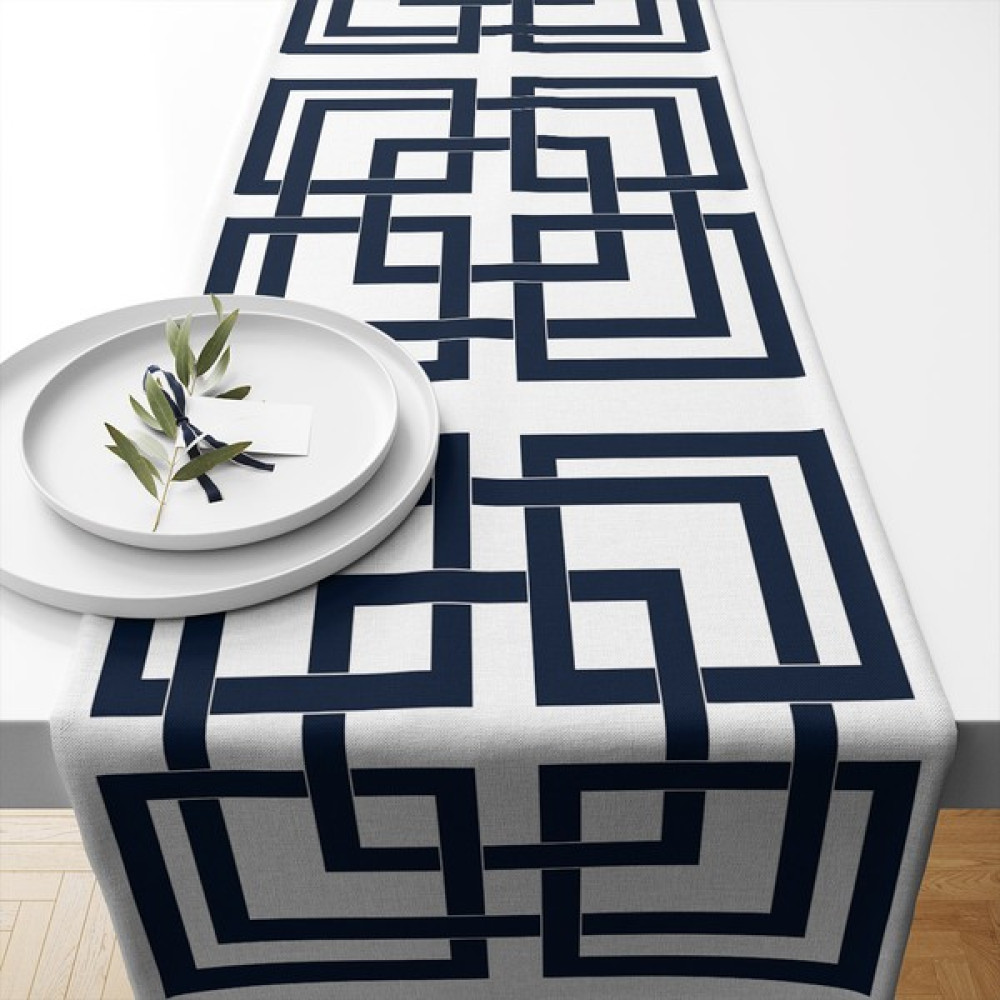 Lux Vie Marin Runner 40 x 140 cm Desenli Kalın Keten Dokuma Marin Masa Örtüsü Runner - Lacivert - 140 x 40 cm Masa Örtüsü Fiyatı