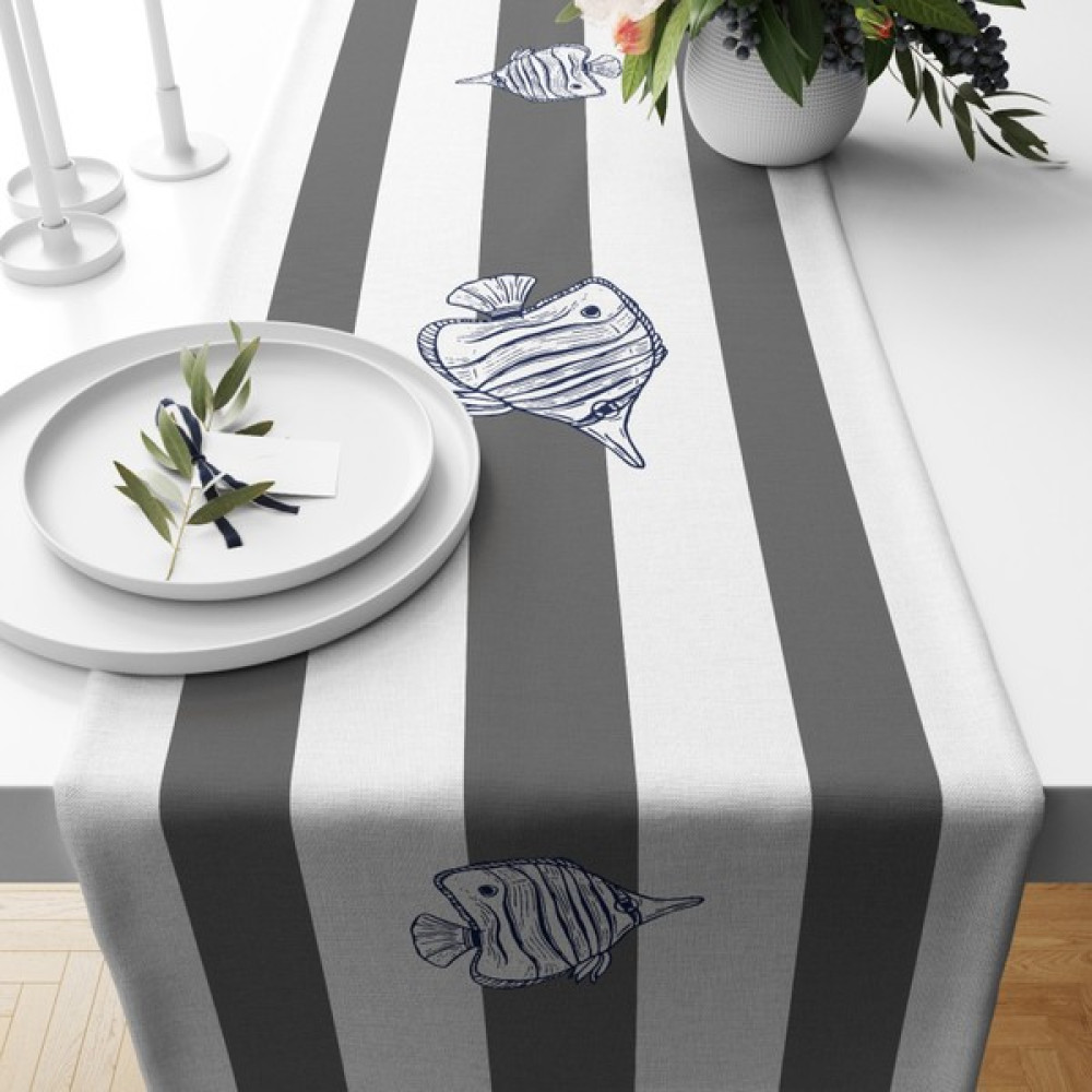 Lux Vie Runner 40*140 Cm Çizgili Desenli Kalın Keten Dokuma Marin Masa Örtüsü Runner - Lacivert - 40 x 140 cm Masa Örtüsü Fiyatı