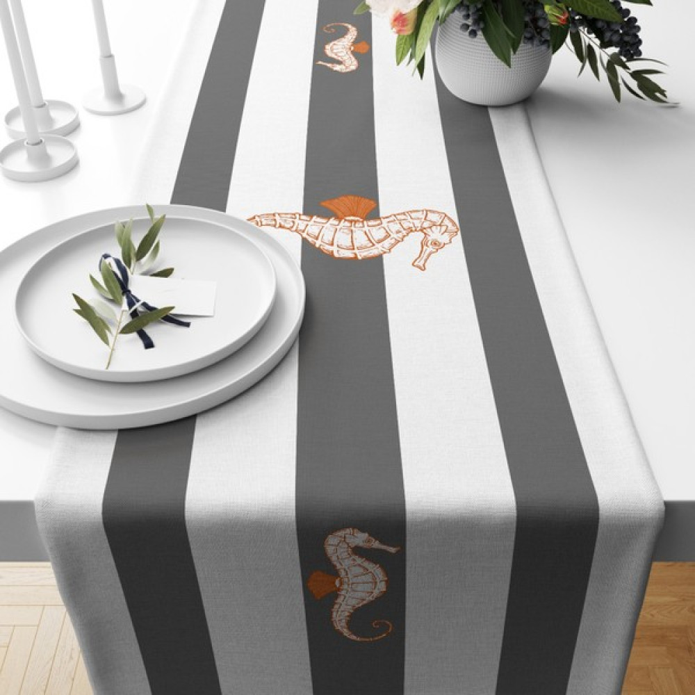 Lux Vie Runner 40*140 Cm Çizgili Desenli Kalın Keten Dokuma Marin Masa Örtüsü Runner - Turuncu - 40 x 140 cm Masa Örtüsü Fiyatı
