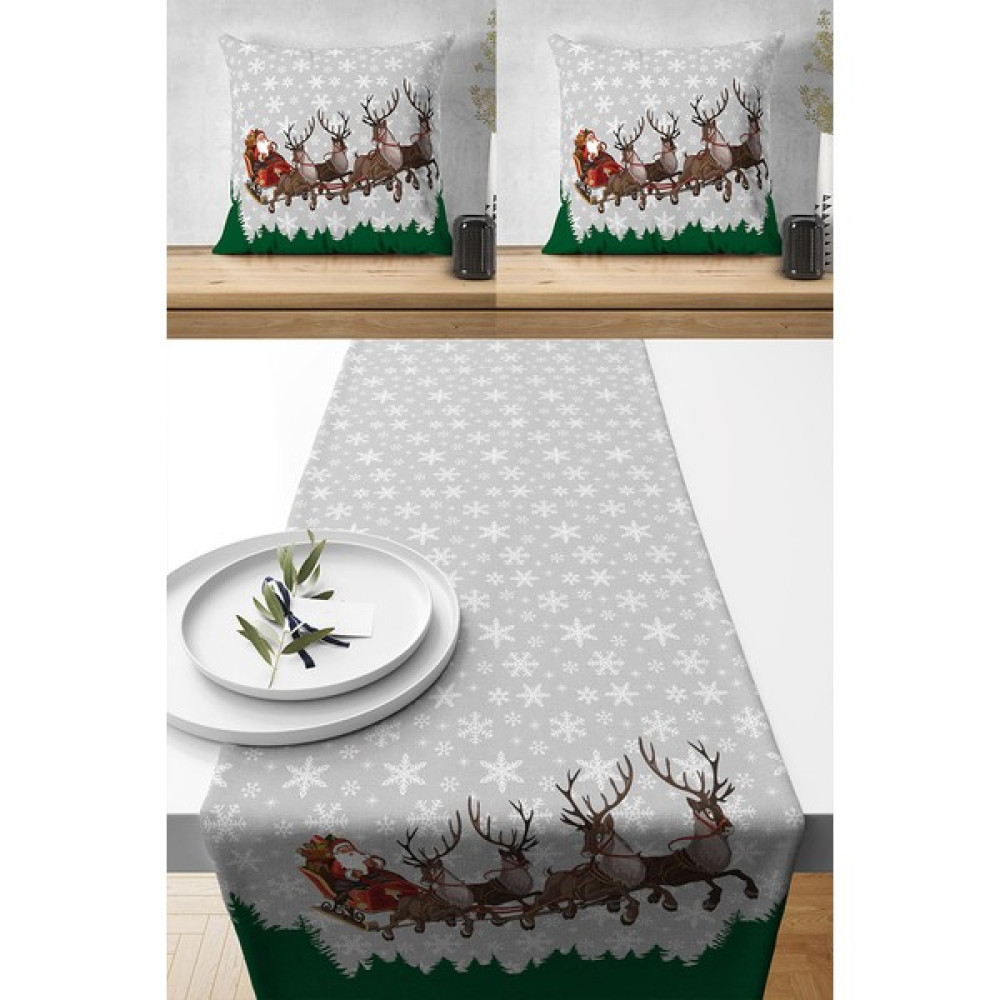 Lux Vie Runner Mery Christmas Yılbaşı Tasarımlı Hediyelik,2 Kırlent Kılıfı ve 1 Runner Set - Açık Krem - 40 x 140 cm Masa Örtüsü Fiyatı