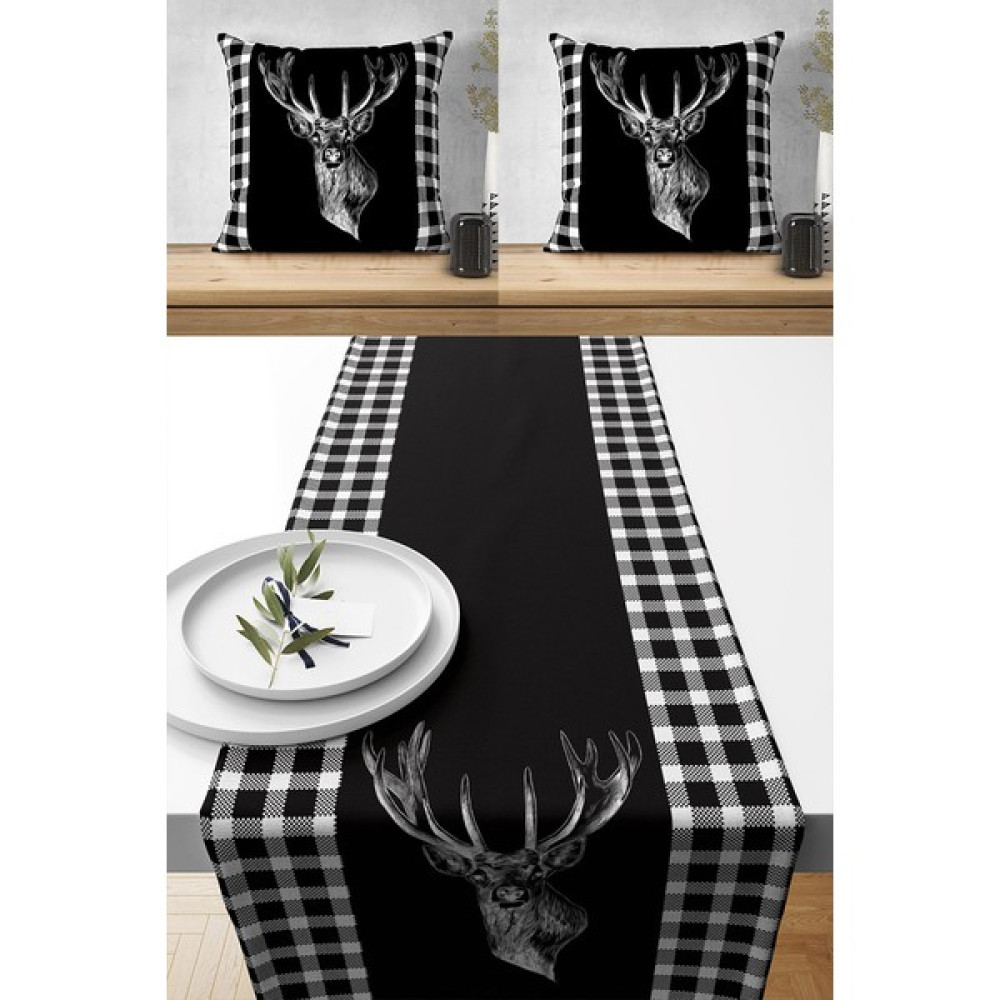Lux Vie Runner Özel Tasarım Premium Kumaş, 2 Adet Kırlent Kılıfı ve 1 Adet Runner Set - Krem - Siyah - 40 x 140 cm Masa Örtüsü Fiyatı