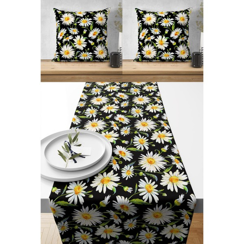 Lux Vie Runner Özel Tasarım Premium Kumaş, 2 Adet Kırlent Kılıfı ve 1 Adet Runner Set - Sarı - Beyaz - 40 x 140 cm Masa Örtüsü Fiyatı