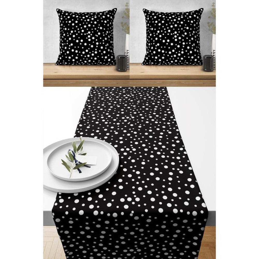 Lux Vie Runner Özel Tasarım Premium Kumaş, 2 Adet Kırlent Kılıfı ve 1 Adet Runner Set - Siyah - Bej - 40 x 140 cm Masa Örtüsü Fiyatı