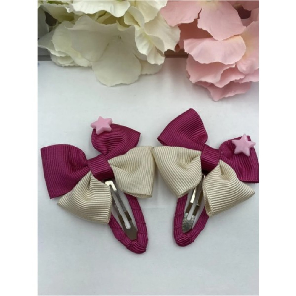 Luxaccessories Fuşya & Bej Kurdelalı Yıldızlı Çıtçıtlı Kız Çocuk Tokası 2 Li Toka, Taç & Saç Bandı Fiyatı