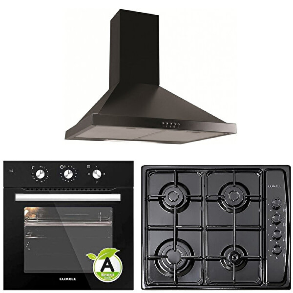 Luxell Siyah Emaye Ankastre Set ( DP6 - M640Bf - A6S2) Ankastre Setler Fiyatı
